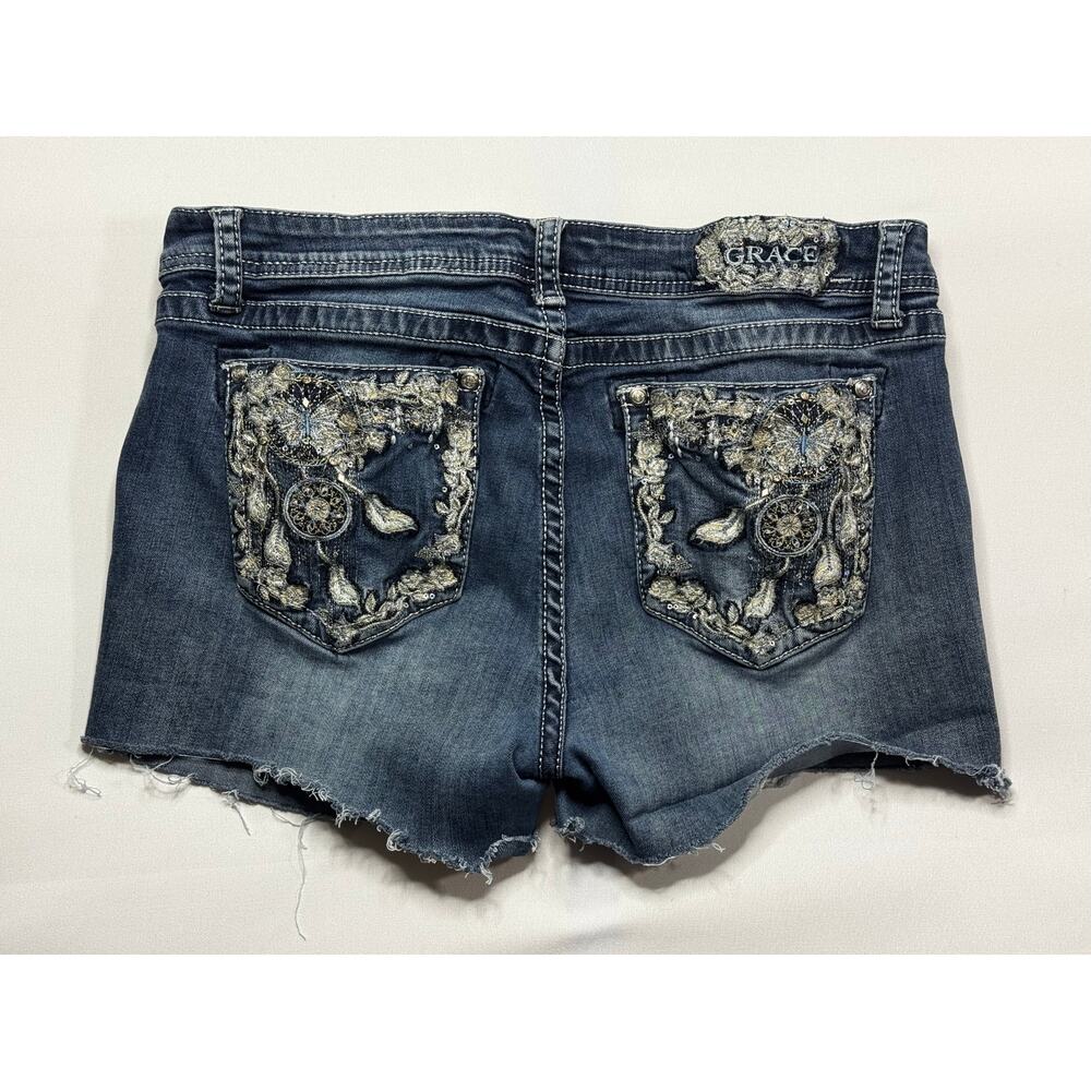 Grace in L.A. Women's Easy Fit Blue Denim Cut Off Shorts - Size 33x3.5 - Picture 2 of 7